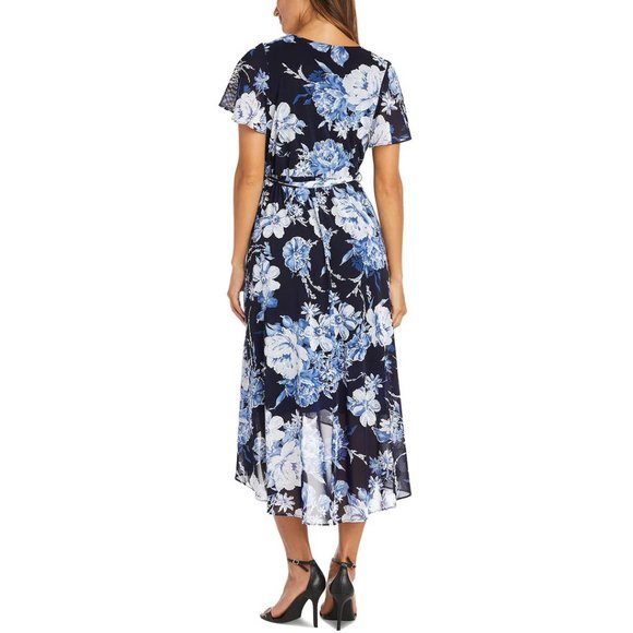 NWT R&M RICHARDS Navy Hi-Lo Belted Long Maxi Faux Wrap Dress Sz 6 - Picture 14 of 14